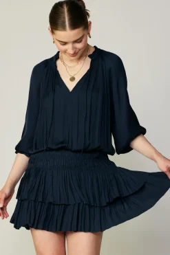 Current Air Mini Dresses-Aurelie Pleated Mini Dress DARKNAVY