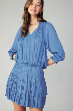Current Air Mini Dresses-Aurelie Pleated Mini Dress FADEDBLUE
