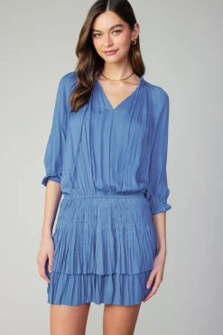 Current Air Mini Dresses-Aurelie Pleated Mini Dress FADEDBLUE