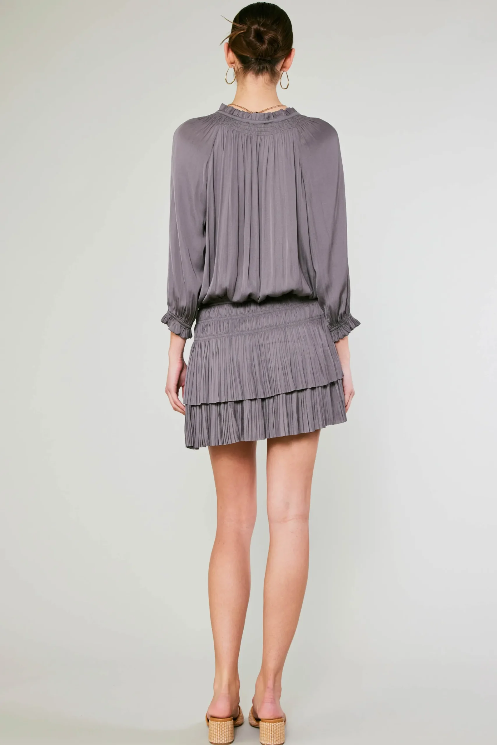 Current Air Mini Dresses-Aurelie Pleated Mini Dress TAUPEGREY