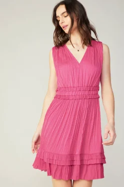 Current Air Mini Dresses-Aurora Crinkle Pleated Mini Dress FUCHSIA