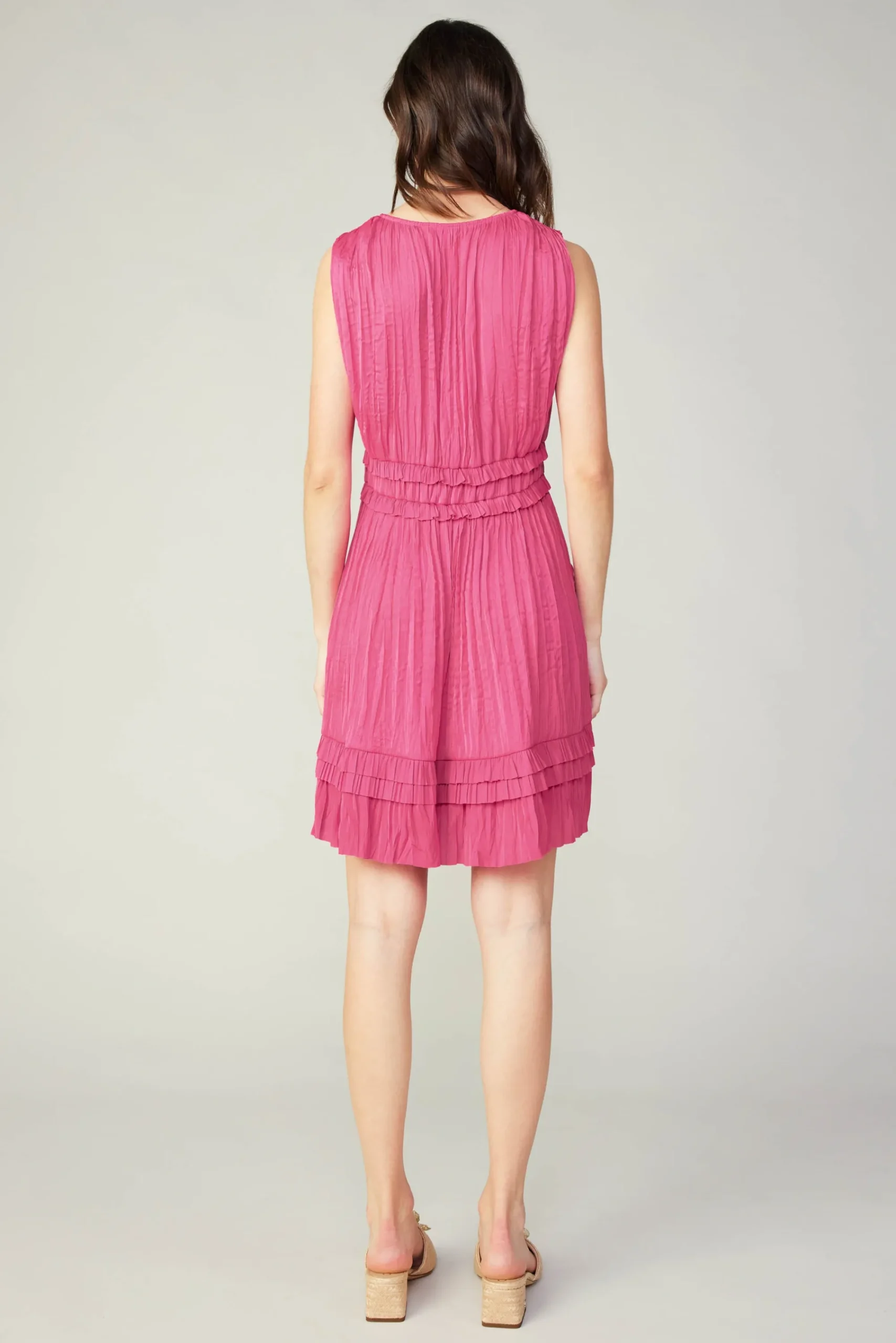 Current Air Mini Dresses-Aurora Crinkle Pleated Mini Dress FUCHSIA