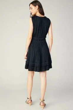 Current Air Mini Dresses-Aurora Crinkle Pleated Mini Dress BLACK