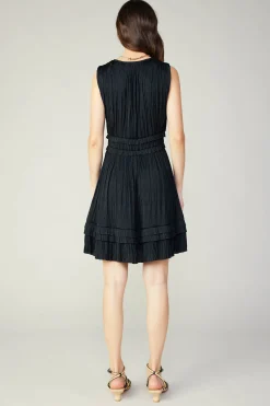 Current Air Mini Dresses-Aurora Crinkle Pleated Mini Dress BLACK