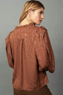 Current Air Long Sleeve Tops-Autumn Puff Sleeve Blouse CARAMEL