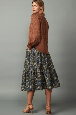 Current Air Long Sleeve Tops-Autumn Split Neck Blouse CARAMEL