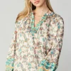 Current Air Long Sleeve Tops-Autumnal Border Print Blouse PINKGREENMLT