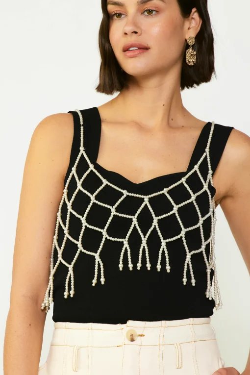 Current Air Accessories | Sleeveless Tops-Beaded Pearl Cami WHITE