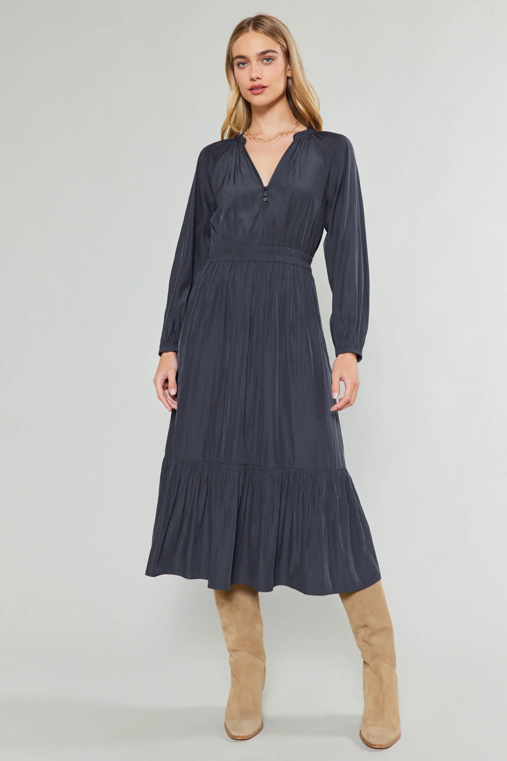 Current Air Midi Dresses-Belle Midi Dress CHARCOAL