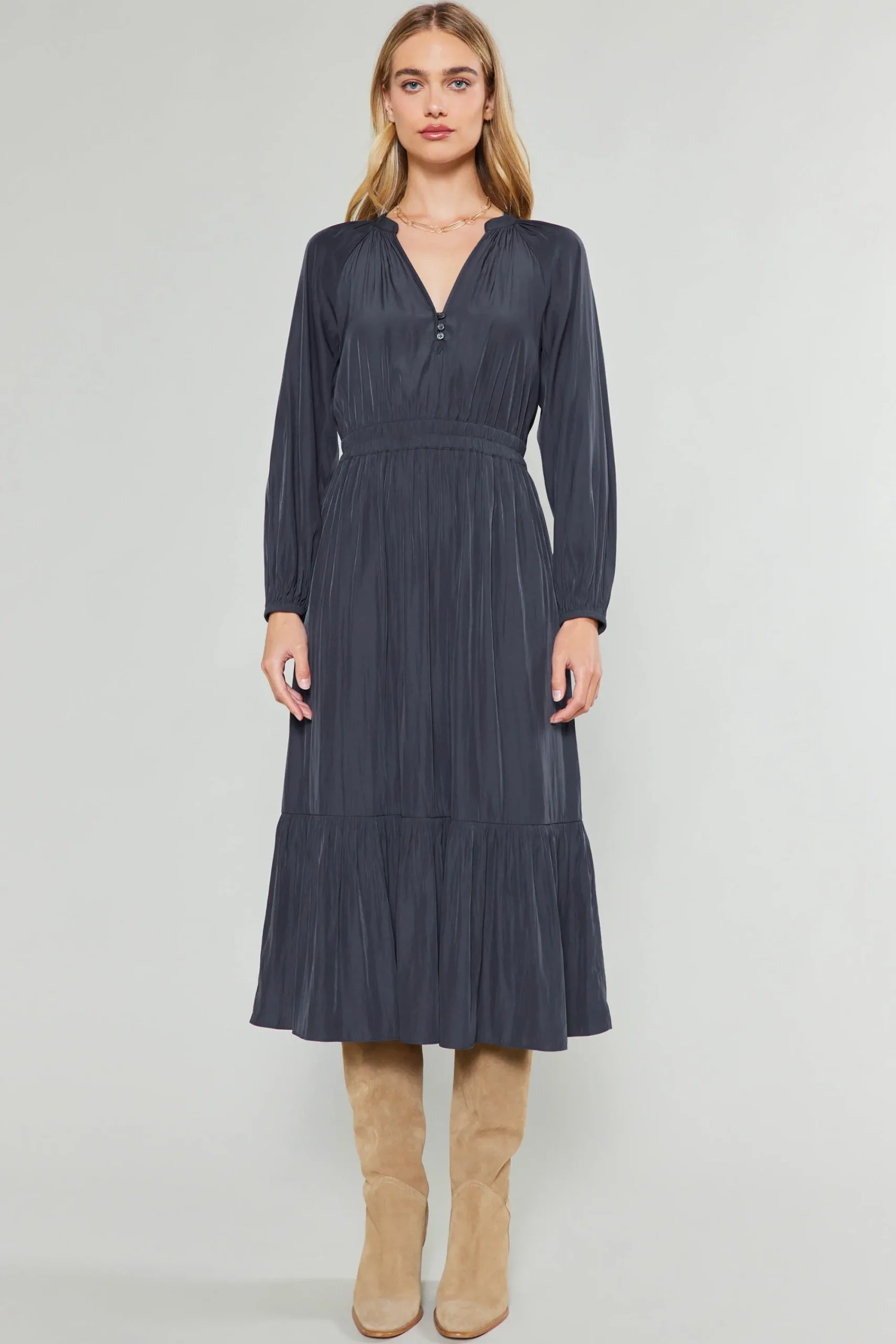 Current Air Midi Dresses-Belle Midi Dress CHARCOAL