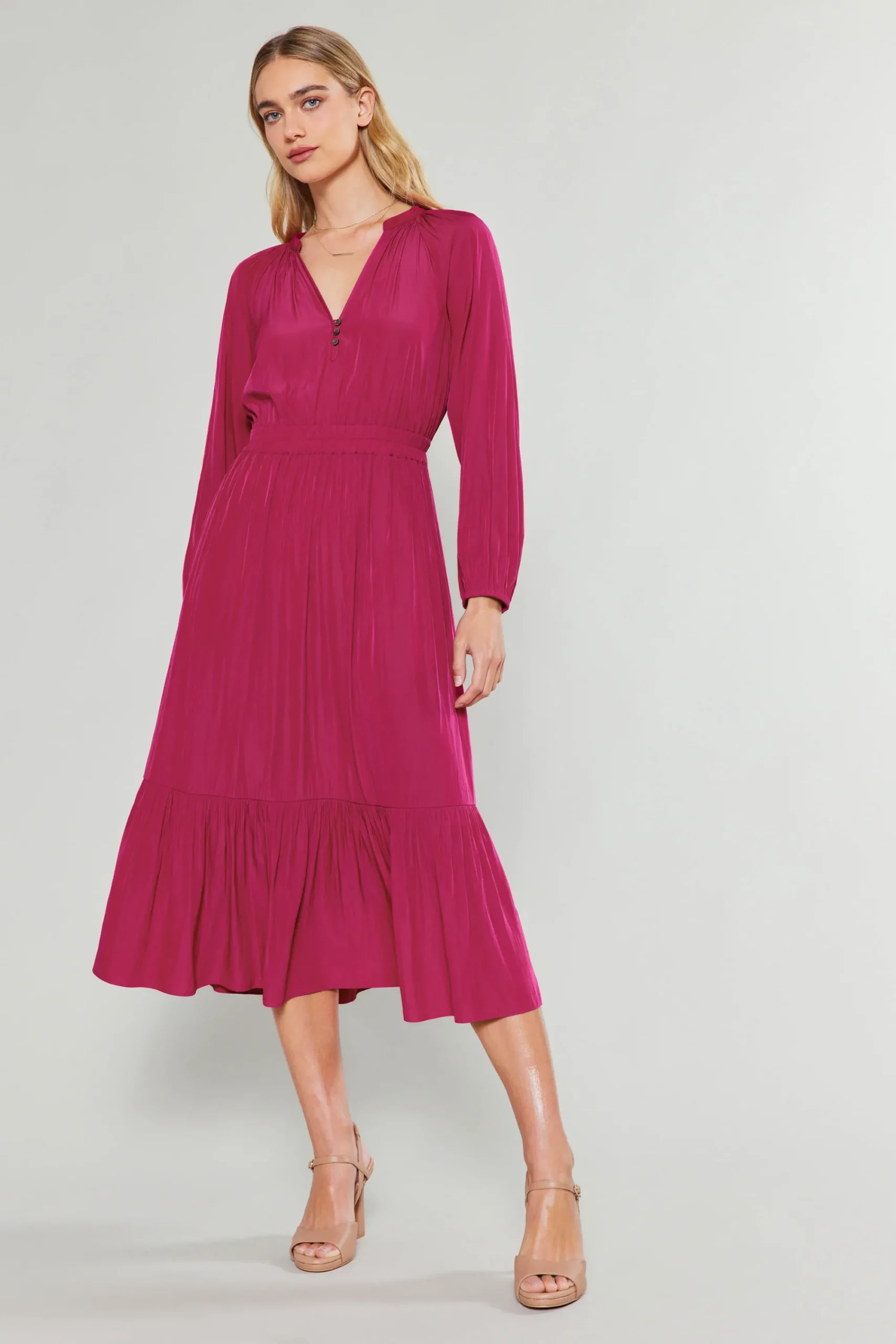 Current Air Midi Dresses-Belle Midi Dress DEEPFUCHSIA