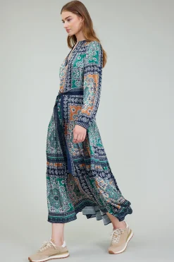 Current Air Maxi Dresses | Midi Dresses-Belted Abstract Midi Dress GREENMLT