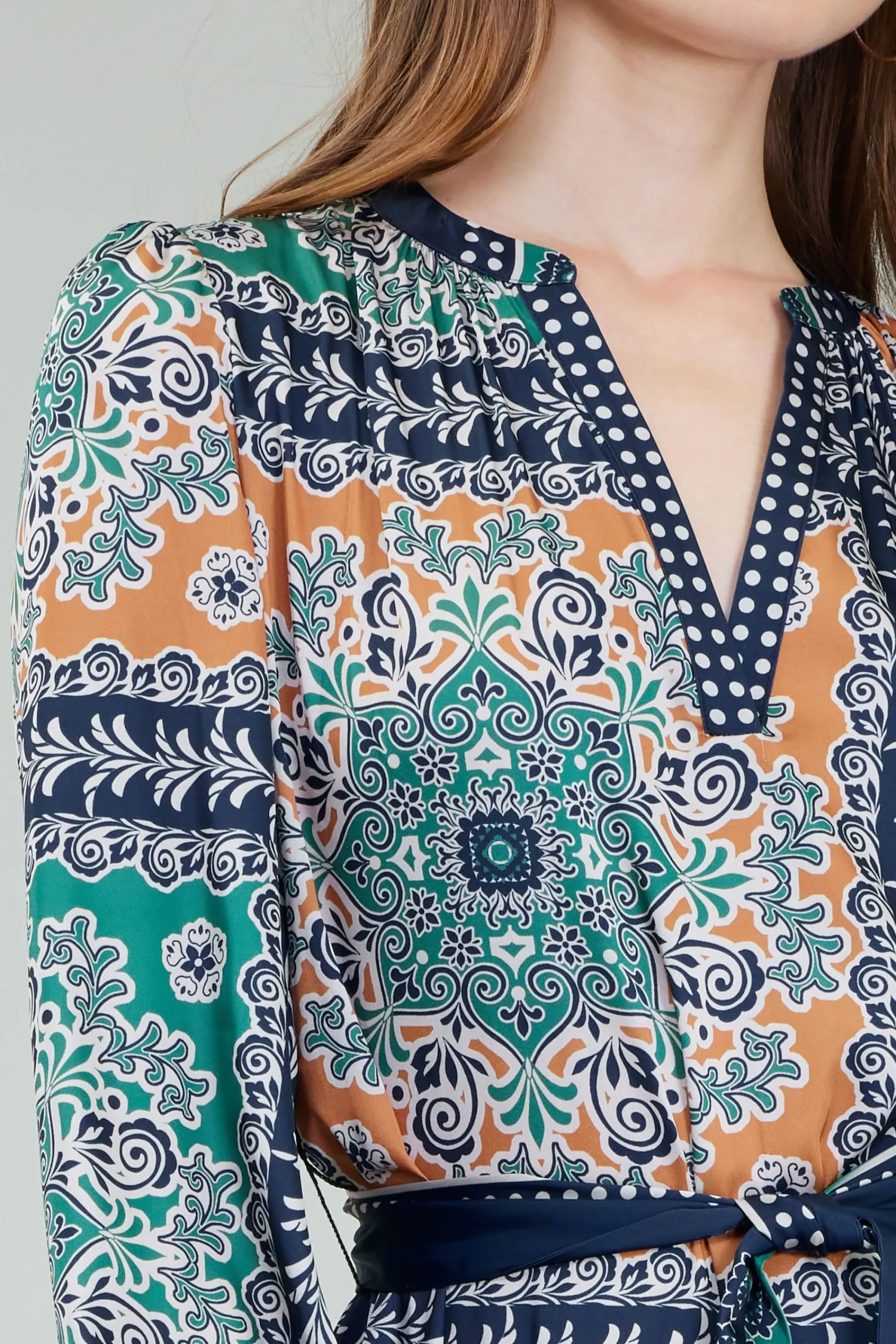 Current Air Maxi Dresses | Midi Dresses-Belted Abstract Midi Dress GREENMLT