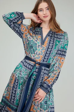 Current Air Maxi Dresses | Midi Dresses-Belted Abstract Midi Dress GREENMLT