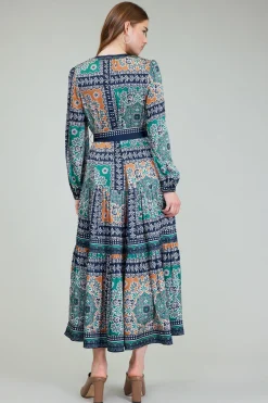 Current Air Maxi Dresses | Midi Dresses-Belted Abstract Midi Dress GREENMLT