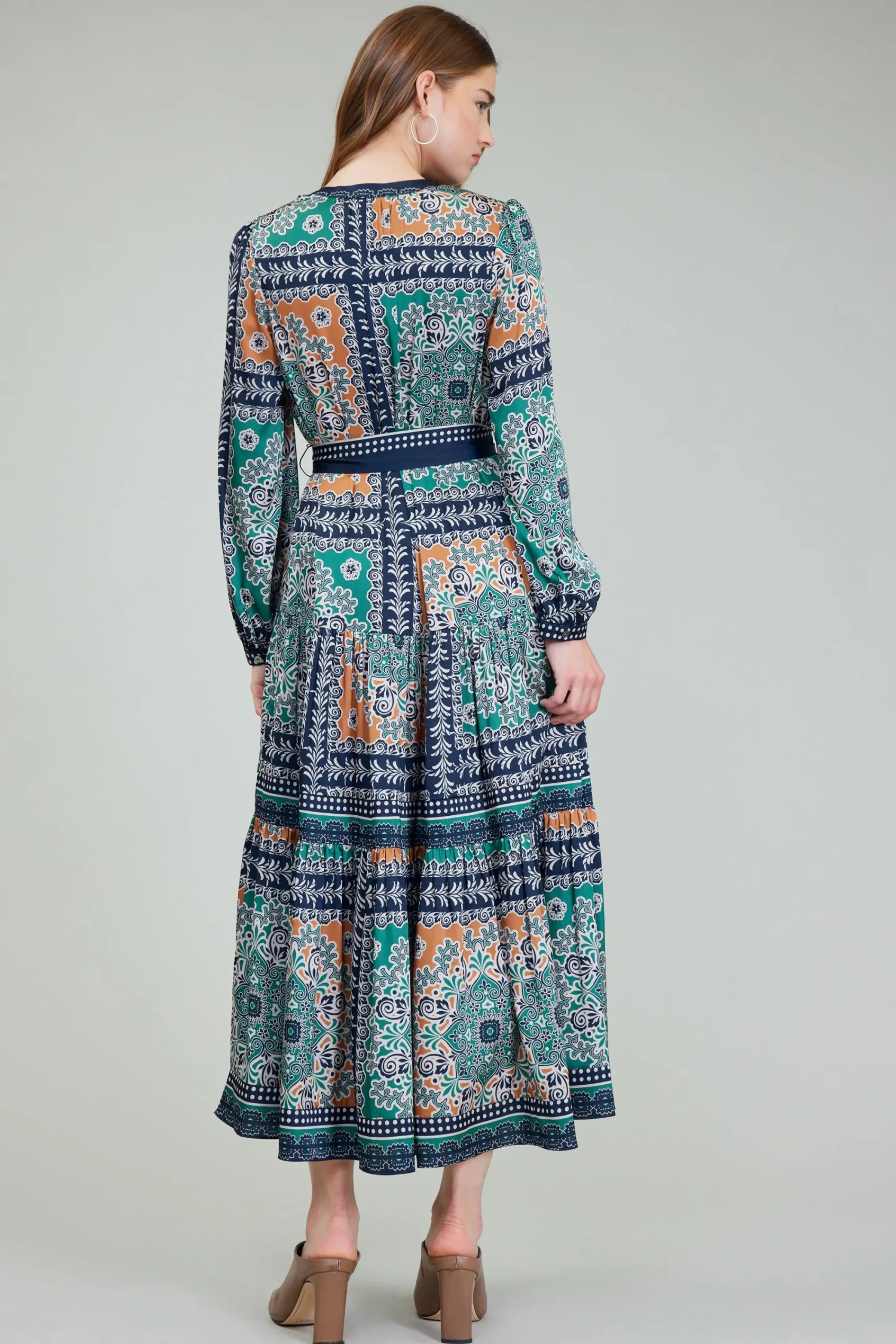 Current Air Maxi Dresses | Midi Dresses-Belted Abstract Midi Dress GREENMLT