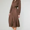 Current Air Midi Dresses-Belted Buttondown Shirt Dress COCOA