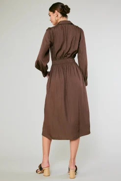 Current Air Midi Dresses-Belted Buttondown Shirt Dress COCOA