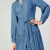 Current Air Midi Dresses-Belted Collar Shirt Dress CHAMBRAY