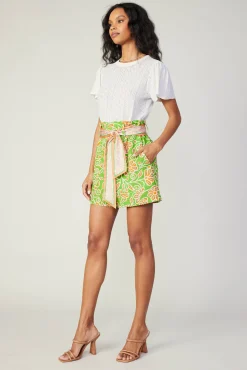 Current Air Shorts-Belted Floral Patterned Shorts GREENORANGEMLT
