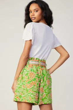 Current Air Shorts-Belted Floral Patterned Shorts GREENORANGEMLT