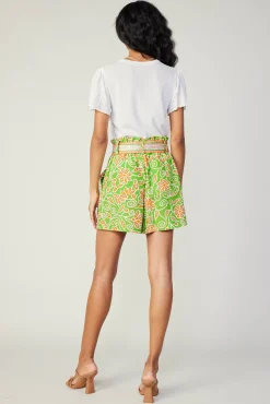 Current Air Shorts-Belted Floral Patterned Shorts GREENORANGEMLT