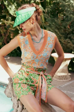 Current Air Shorts-Belted Floral Patterned Shorts GREENORANGEMLT