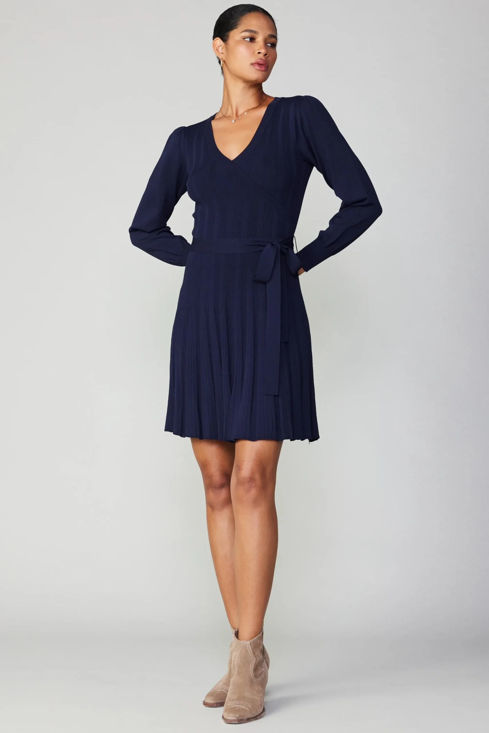 Current Air Knitwear | Mini Dresses-Belted Knit Mini Dress NAVY