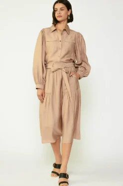 Current Air Skirts-Belted Midi Skirt SAND