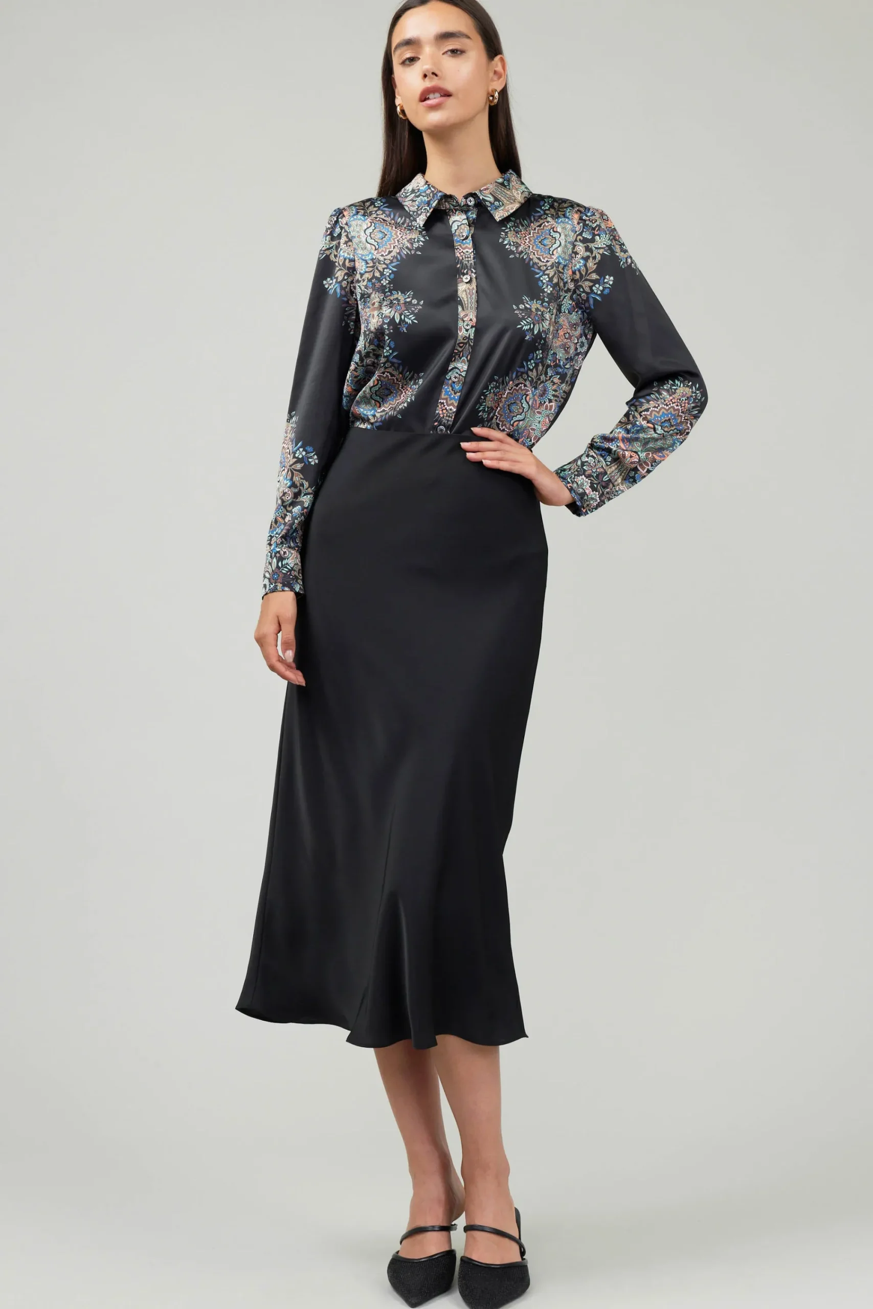 Current Air Skirts-Bias Midi Skirt BLACK