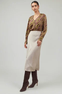 Current Air Skirts-Bias Midi Skirt LATTE