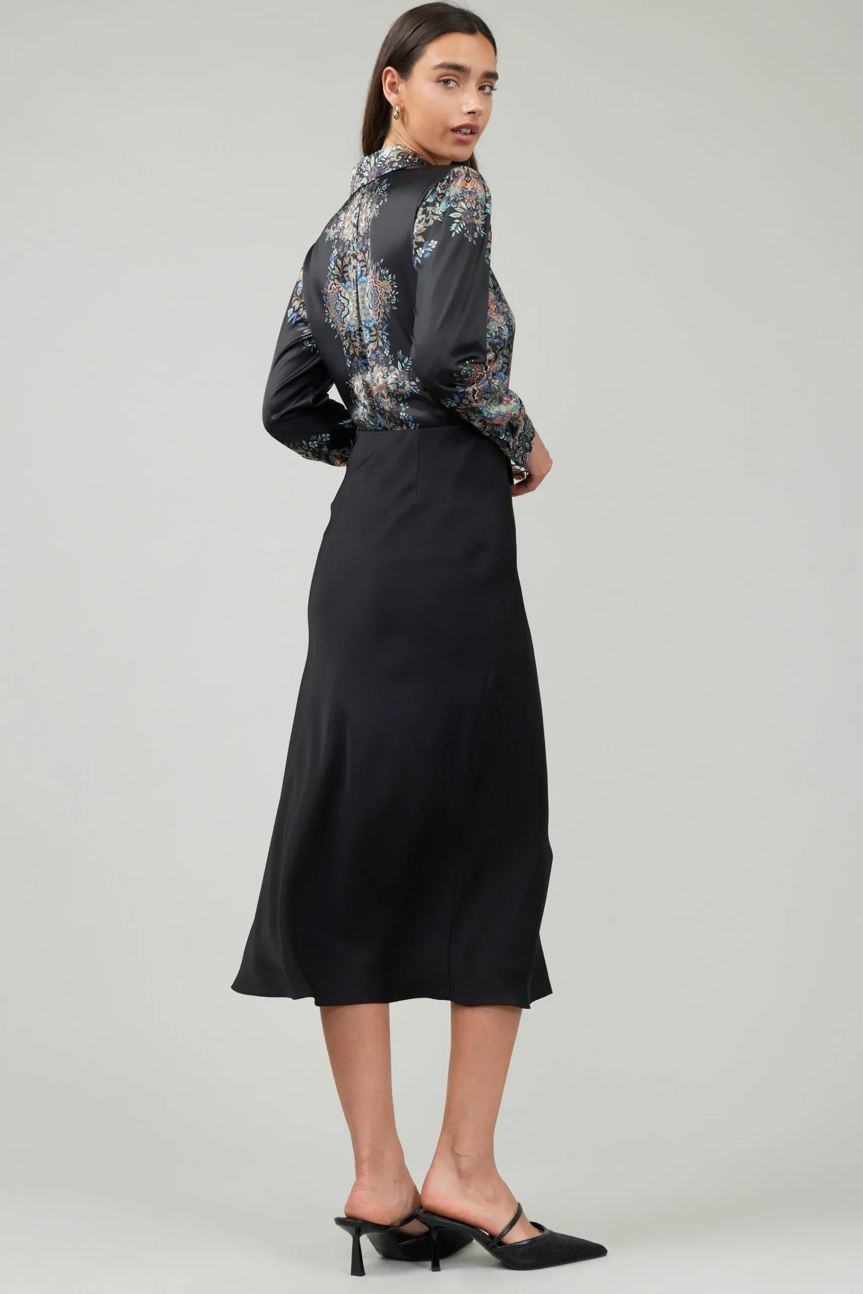 Current Air Skirts-Bias Midi Skirt BLACK