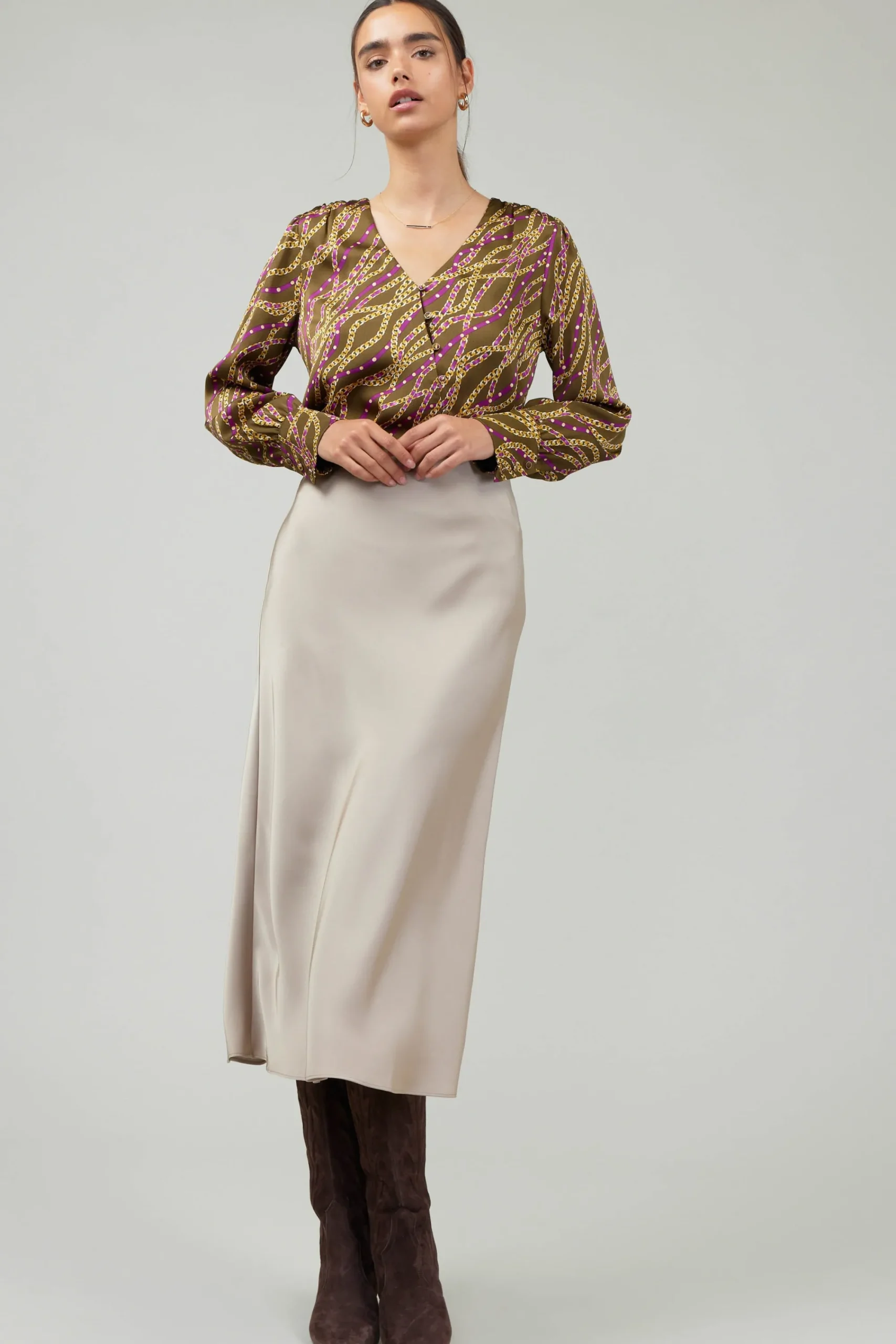 Current Air Skirts-Bias Midi Skirt LATTE