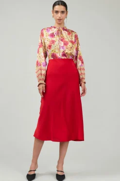 Current Air Skirts-Bias Midi Skirt RED