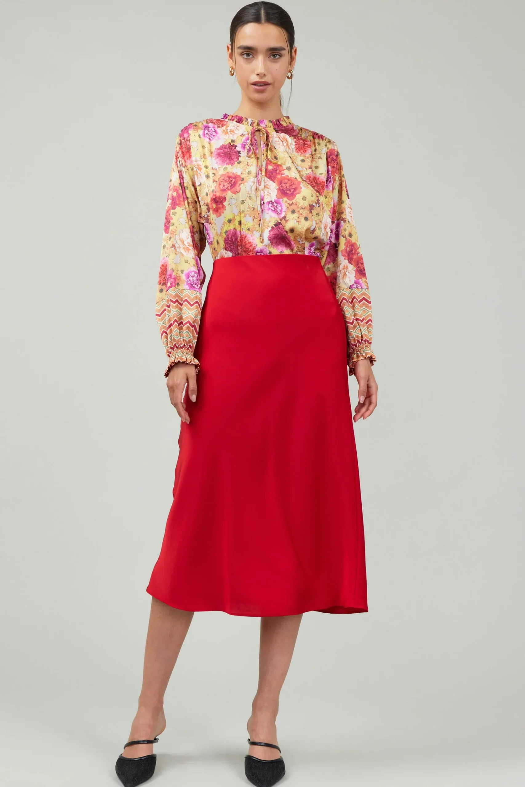 Current Air Skirts-Bias Midi Skirt RED