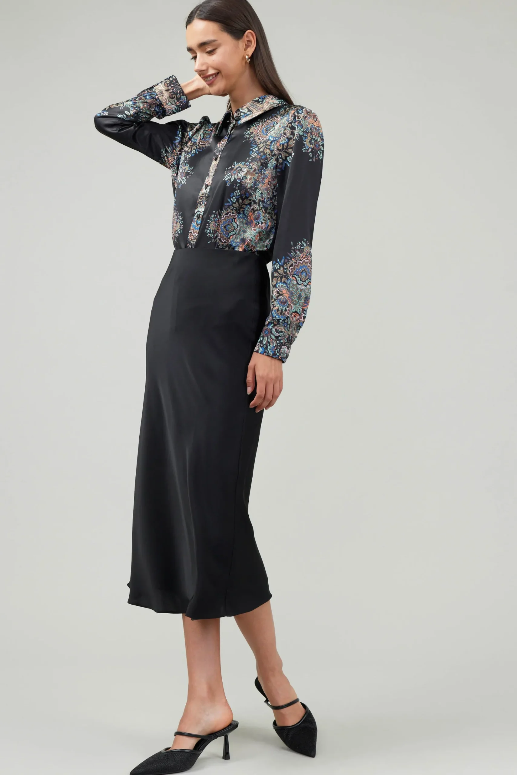 Current Air Skirts-Bias Midi Skirt BLACK