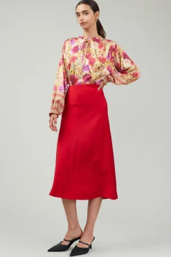 Current Air Skirts-Bias Midi Skirt RED