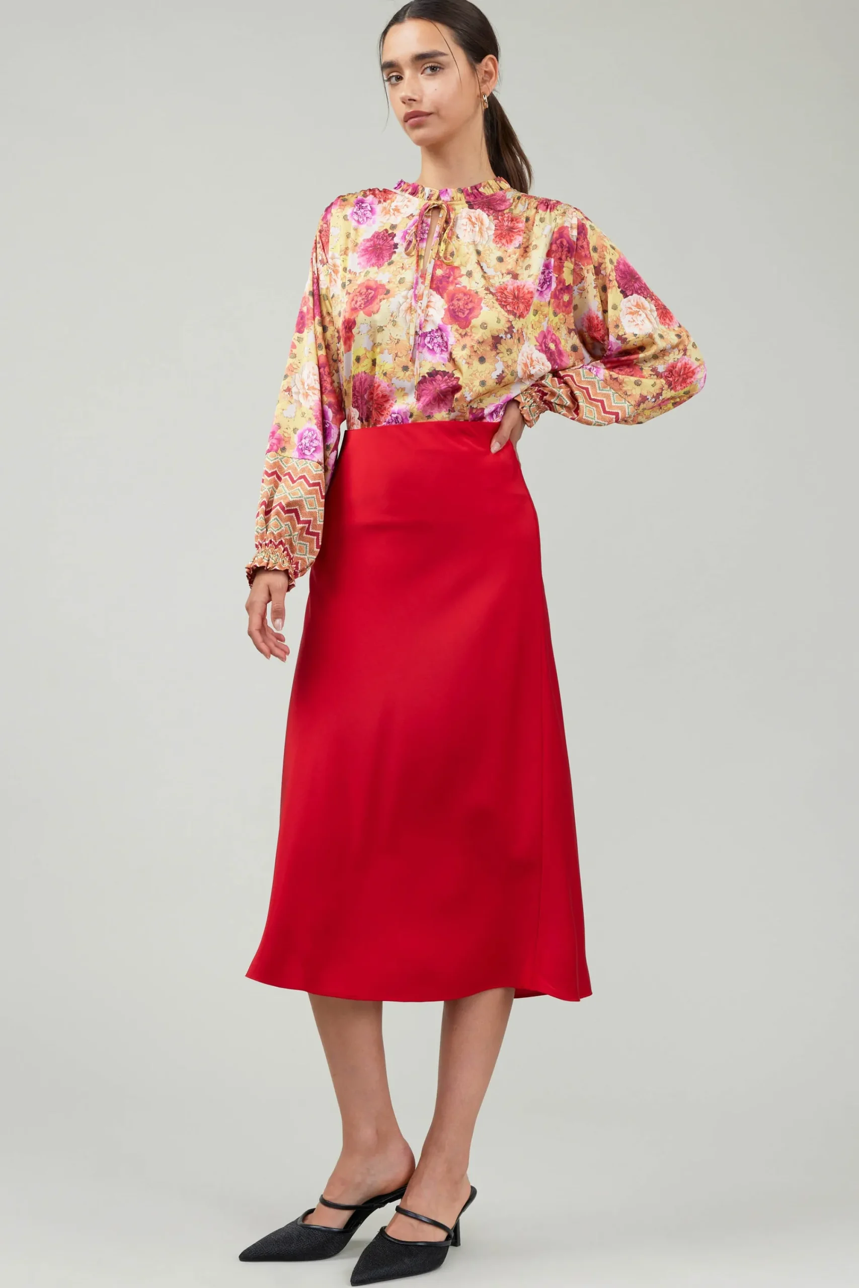 Current Air Skirts-Bias Midi Skirt RED