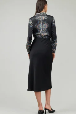 Current Air Skirts-Bias Midi Skirt BLACK