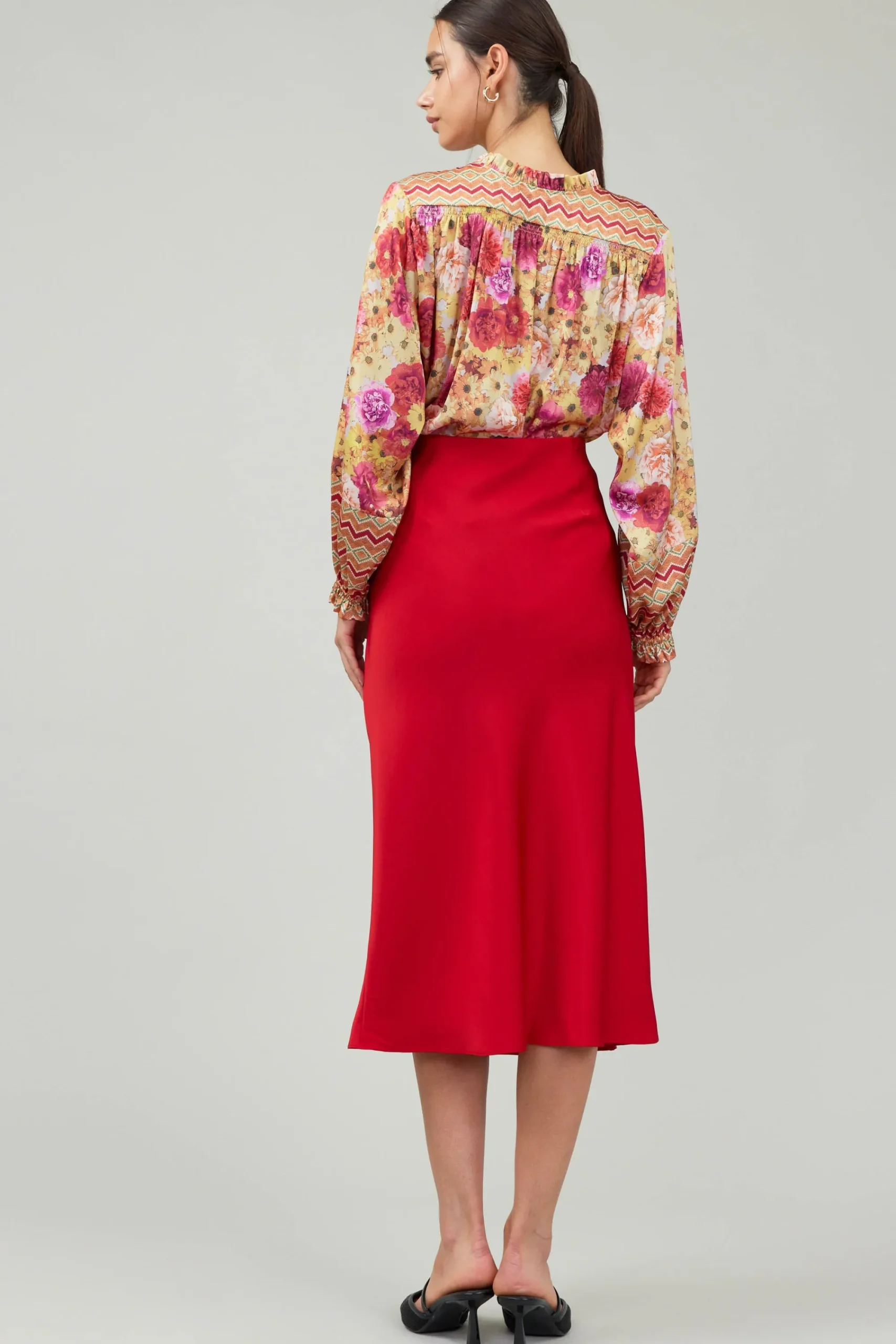 Current Air Skirts-Bias Midi Skirt RED