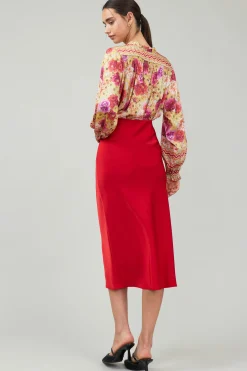 Current Air Skirts-Bias Midi Skirt RED