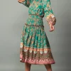 Current Air Midi Dresses-Border Multi Print Midi Dress GREENMLT