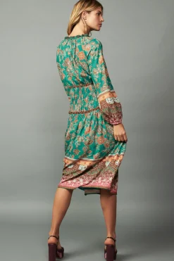 Current Air Midi Dresses-Border Multi Print Midi Dress GREENMLT