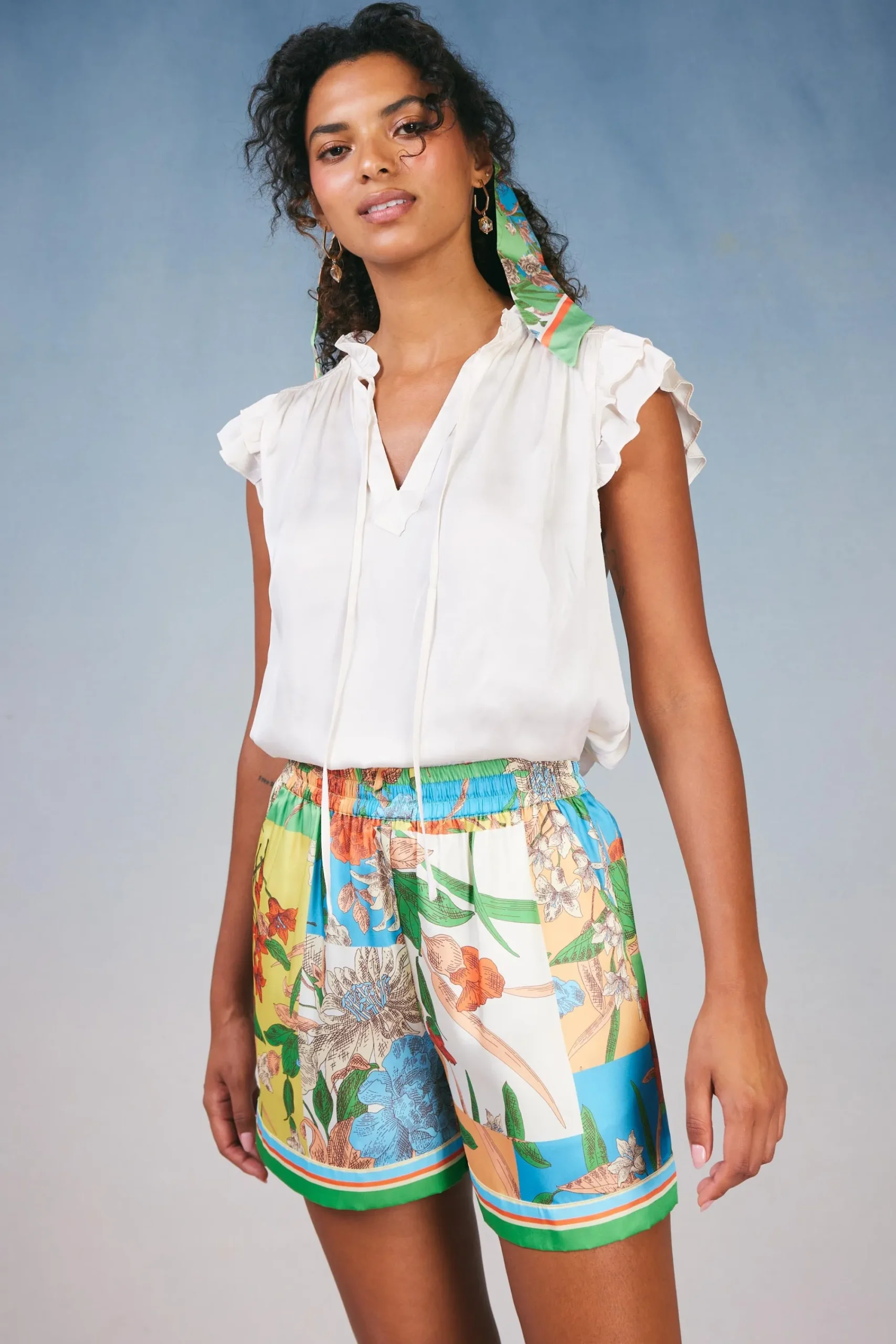 Current Air Shorts-Border Print Floral Block Shorts FLORALSTRIPEMLT