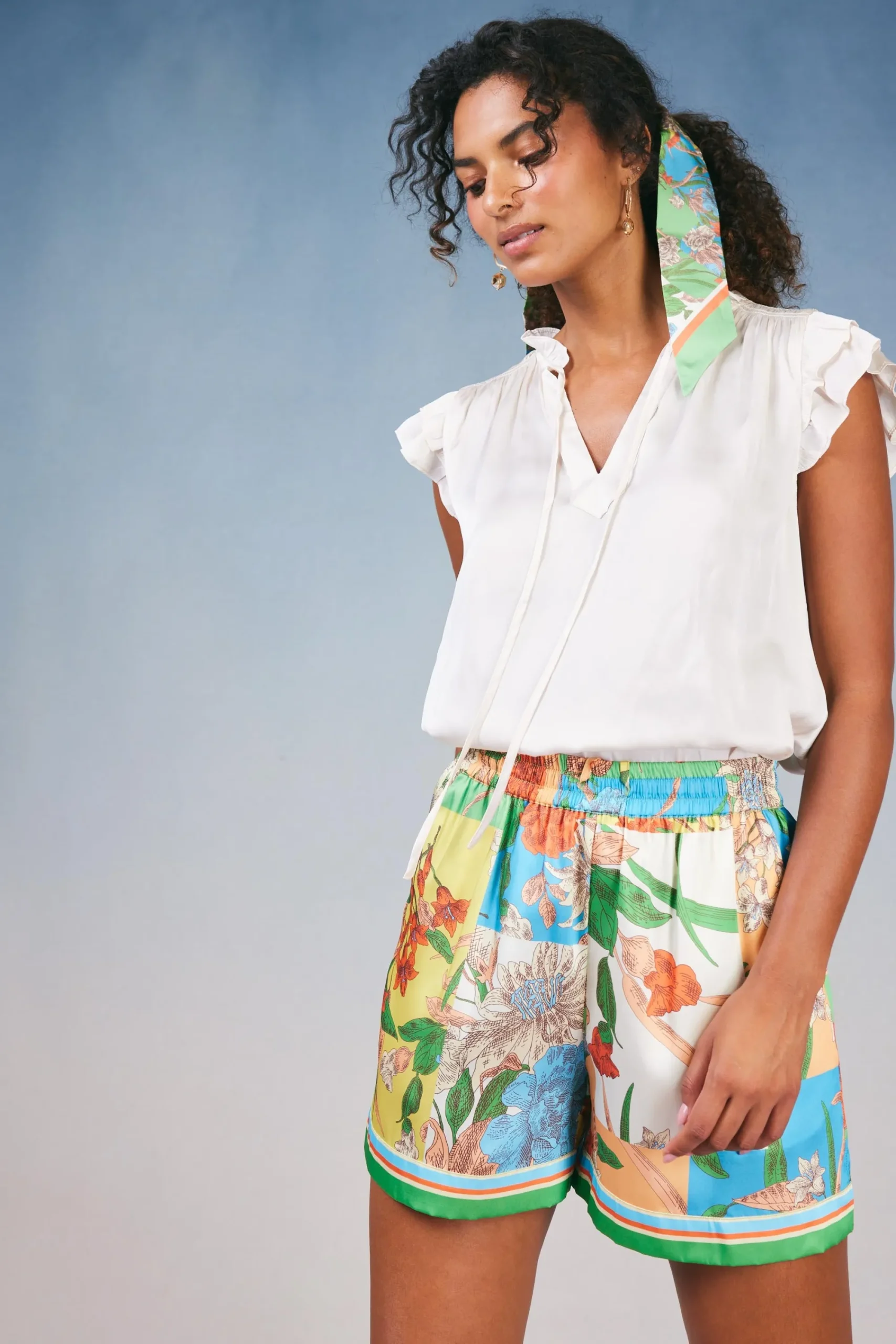 Current Air Shorts-Border Print Floral Block Shorts FLORALSTRIPEMLT