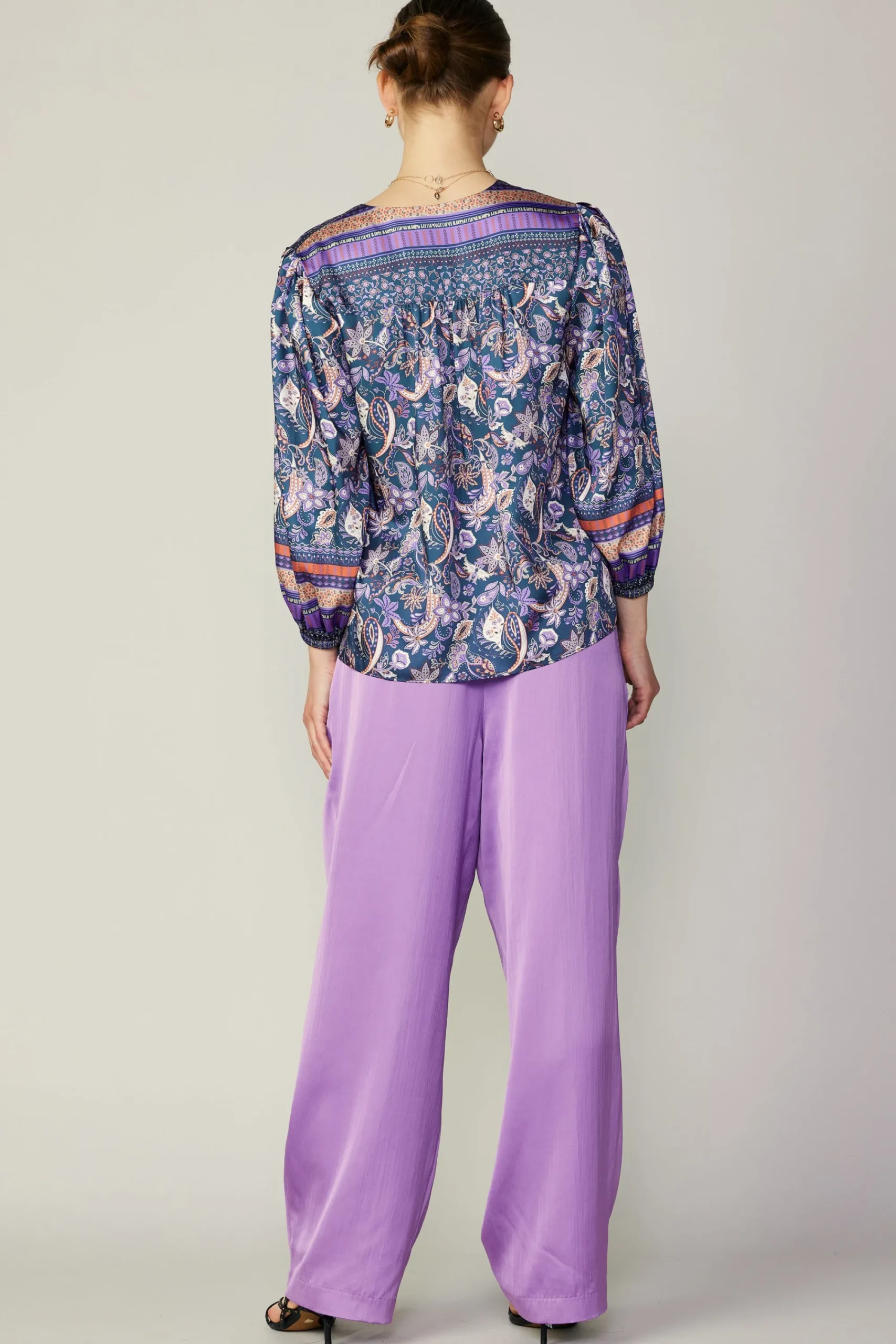 Current Air Long Sleeve Tops-Border Print Paisley Top INDIGOFLORALMLT