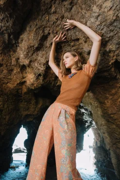 Current Air Pants-Border Print Retro Floral Pants BROWN