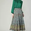 Current Air Skirts-Border Printed Floral Skirt TEALBROWN