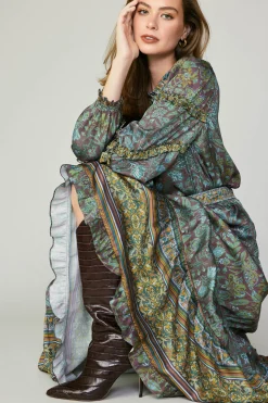 Current Air Skirts-Border Printed Floral Skirt TEALBROWN
