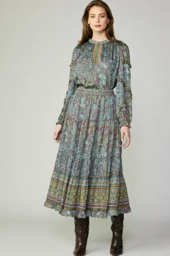 Current Air Skirts-Border Printed Floral Skirt TEALBROWN